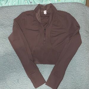 90 Degree By Reflex Brown Long Sleeve Crop Top